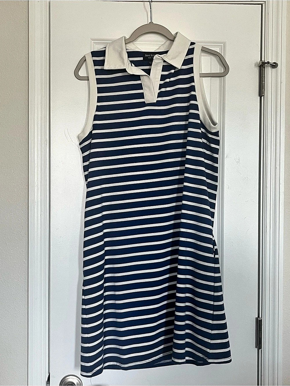 Isaac Mizrahi Striped Collared Mini Dress in Blue & White